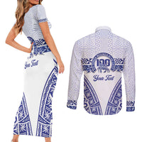 Personalised Queen Salote College Couples Matching Short Sleeve Bodycon Dress and Long Sleeve Button Shirt Kolisi Fefine 100th Anniversary Kupesi White LT14 - Polynesian Pride