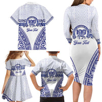 Personalised Queen Salote College Family Matching Long Sleeve Bodycon Dress and Hawaiian Shirt Kolisi Fefine 100th Anniversary Kupesi White LT14 - Polynesian Pride