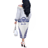 Personalised Queen Salote College Off The Shoulder Long Sleeve Dress Kolisi Fefine 100th Anniversary Kupesi White LT14 - Polynesian Pride
