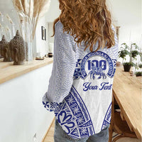 Personalised Queen Salote College Women Casual Shirt Kolisi Fefine 100th Anniversary Kupesi White LT14 - Polynesian Pride
