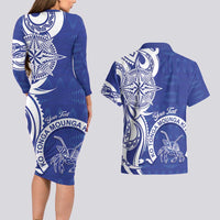 Personalised Queen Salote College Couples Matching Long Sleeve Bodycon Dress and Hawaiian Shirt QSC Est 1926 Ngatu Pattern LT14 - Polynesian Pride