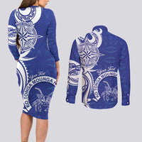 Personalised Queen Salote College Couples Matching Long Sleeve Bodycon Dress and Long Sleeve Button Shirt QSC Est 1926 Ngatu Pattern LT14 - Polynesian Pride