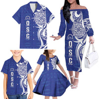 Personalised Queen Salote College Family Matching Off The Shoulder Long Sleeve Dress and Hawaiian Shirt QSC Est 1926 Ngatu Pattern LT14 - Polynesian Pride