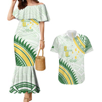 Personalised Samoa Ua Potopoto Couples Matching Mermaid Dress and Hawaiian Shirt SUP Est 2025 Samoan Pattern LT14 White - Polynesian Pride