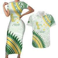 Personalised Samoa Ua Potopoto Couples Matching Short Sleeve Bodycon Dress and Hawaiian Shirt SUP Est 2025 Samoan Pattern LT14 White - Polynesian Pride
