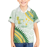 Personalised Samoa Ua Potopoto Family Matching Off Shoulder Maxi Dress and Hawaiian Shirt SUP Est 2025 Samoan Pattern LT14 Son's Shirt White - Polynesian Pride