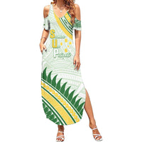 Personalised Samoa Ua Potopoto Family Matching Summer Maxi Dress and Hawaiian Shirt SUP Est 2025 Samoan Pattern LT14 Mom's Dress White - Polynesian Pride