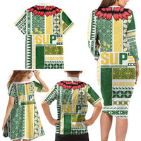 Samoa Uniting Party Family Matching Long Sleeve Bodycon Dress and Hawaiian Shirt SUP Est 2025 Siapo Pattern LT14 - Polynesian Pride