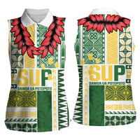 Samoa Uniting Party Women Sleeveless Polo Shirt SUP Est 2025 Siapo Pattern - Polynesian Pride