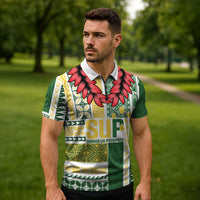 Samoa Uniting Party Zipper Polo Shirt SUP Est 2025 Siapo Pattern - Polynesian Pride