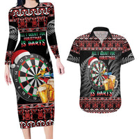All I Want For Christmas Is Darts New Zealand Couples Matching Long Sleeve Bodycon Dress and Hawaiian Shirt LT14 Black - Polynesian Pride