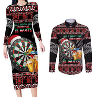 All I Want For Christmas Is Darts New Zealand Couples Matching Long Sleeve Bodycon Dress and Long Sleeve Button Shirt LT14 Black - Polynesian Pride