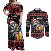 All I Want For Christmas Is Darts New Zealand Couples Matching Off Shoulder Maxi Dress and Long Sleeve Button Shirt LT14 Black - Polynesian Pride