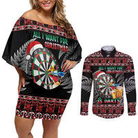 All I Want For Christmas Is Darts New Zealand Couples Matching Off Shoulder Short Dress and Long Sleeve Button Shirt LT14 Black - Polynesian Pride
