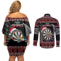 All I Want For Christmas Is Darts New Zealand Couples Matching Off Shoulder Short Dress and Long Sleeve Button Shirt LT14 - Polynesian Pride