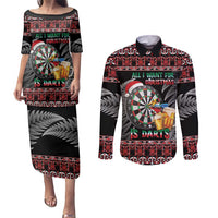 All I Want For Christmas Is Darts New Zealand Couples Matching Puletasi and Long Sleeve Button Shirt LT14 Black - Polynesian Pride