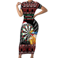 All I Want For Christmas Is Darts New Zealand Short Sleeve Bodycon Dress LT14 Long Dress Black - Polynesian Pride