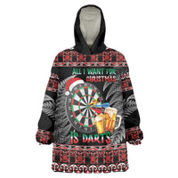 All I Want For Christmas Is Darts New Zealand Wearable Blanket Hoodie LT14 One Size Black - Polynesian Pride