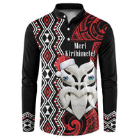 Personalised New Zealand Christmas Button Sweatshirt Meri Kirihimete Maori Wheku - Taniko Art LT14 Black - Polynesian Pride