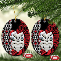 Personalised New Zealand Christmas Ceramic Ornament Meri Kirihimete Maori Wheku - Taniko Art LT14 Oval Black - Polynesian Pride