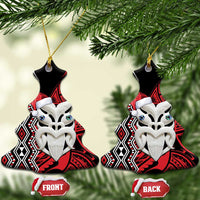Personalised New Zealand Christmas Ceramic Ornament Meri Kirihimete Maori Wheku - Taniko Art LT14 Christmas Tree Black - Polynesian Pride