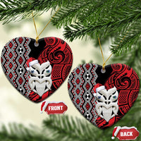 Personalised New Zealand Christmas Ceramic Ornament Meri Kirihimete Maori Wheku - Taniko Art LT14 Heart Black - Polynesian Pride