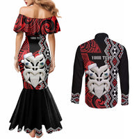 Personalised New Zealand Christmas Couples Matching Mermaid Dress and Long Sleeve Button Shirt Meri Kirihimete Maori Wheku - Taniko Art LT14 - Polynesian Pride