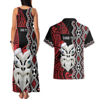 Personalised New Zealand Christmas Couples Matching Tank Maxi Dress and Hawaiian Shirt Meri Kirihimete Maori Wheku - Taniko Art LT14 - Polynesian Pride