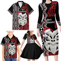 Personalised New Zealand Christmas Family Matching Long Sleeve Bodycon Dress and Hawaiian Shirt Meri Kirihimete Maori Wheku - Taniko Art LT14 - Polynesian Pride