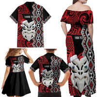 Personalised New Zealand Christmas Family Matching Off Shoulder Maxi Dress and Hawaiian Shirt Meri Kirihimete Maori Wheku - Taniko Art LT14 - Polynesian Pride