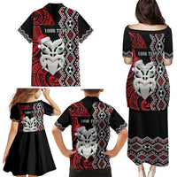 Personalised New Zealand Christmas Family Matching Puletasi and Hawaiian Shirt Meri Kirihimete Maori Wheku - Taniko Art LT14 - Polynesian Pride