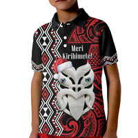 Personalised New Zealand Christmas Kid Polo Shirt Meri Kirihimete Maori Wheku - Taniko Art LT14 Kid Black - Polynesian Pride