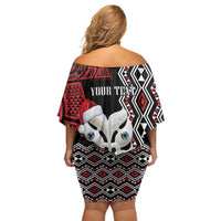 Personalised New Zealand Christmas Off Shoulder Short Dress Meri Kirihimete Maori Wheku - Taniko Art LT14 - Polynesian Pride