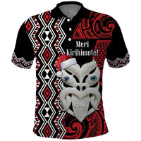 Personalised New Zealand Christmas Polo Shirt Meri Kirihimete Maori Wheku - Taniko Art LT14 Black - Polynesian Pride