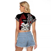 Personalised New Zealand Christmas Raglan Cropped T Shirt Meri Kirihimete Maori Wheku - Taniko Art LT14 - Polynesian Pride