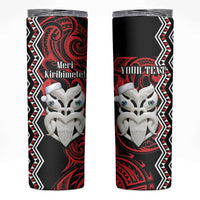 Personalised New Zealand Christmas Skinny Tumbler Meri Kirihimete Maori Wheku - Taniko Art LT14 Black - Polynesian Pride