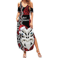 Personalised New Zealand Christmas Summer Maxi Dress Meri Kirihimete Maori Wheku - Taniko Art LT14 Women Black - Polynesian Pride