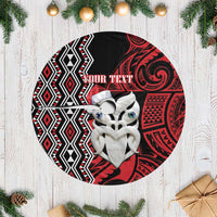 Personalised New Zealand Christmas Tree Skirt Meri Kirihimete Maori Wheku - Taniko Art LT14 Casual Black - Polynesian Pride