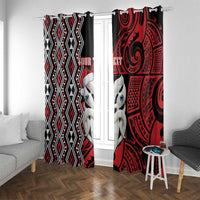 Personalised New Zealand Christmas Window Curtain Meri Kirihimete Maori Wheku - Taniko Art LT14 With Grommets Black - Polynesian Pride