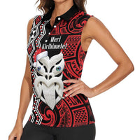 Personalised New Zealand Christmas Women Sleeveless Polo Shirt Meri Kirihimete Maori Wheku - Taniko Art LT14 - Polynesian Pride