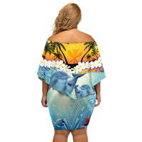 Aloha Hawaii Dolphins Family Matching Off Shoulder Short Dress and Hawaiian Shirt Heart Of The Ocean Tropical Summer Vibes LT14 - Polynesian Pride