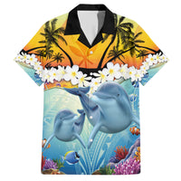 Aloha Hawaii Dolphins Family Matching Short Sleeve Bodycon Dress and Hawaiian Shirt Heart Of The Ocean Tropical Summer Vibes LT14 Dad's Shirt - Short Sleeve Blue - Polynesian Pride