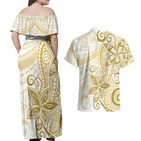 Polynesia Dolphins Couples Matching Off Shoulder Maxi Dress and Hawaiian Shirt Valentine Day Floral Polynesian - Vintage Brown LT14 - Polynesian Pride