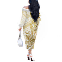 Polynesia Dolphins Off The Shoulder Long Sleeve Dress Valentine Day Floral Polynesian - Vintage Brown LT14 - Polynesian Pride