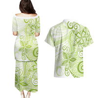 Polynesia Dolphins Couples Matching Puletasi and Hawaiian Shirt Valentine Day Floral Polynesian - Vintage Lime Green LT14 - Polynesian Pride