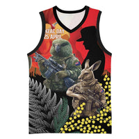 New Zealand and Australia ANZAC Day Basketball Jersey Sliver Fern Kakapo With Golden Wattle Kangaroo LT14 Unisex Gold - Polynesian Pride