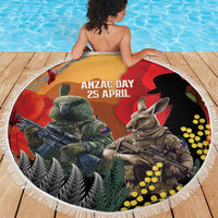 New Zealand and Australia ANZAC Day Beach Blanket Sliver Fern Kakapo With Golden Wattle Kangaroo LT14 - Polynesian Pride