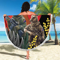 New Zealand and Australia ANZAC Day Beach Blanket Sliver Fern Kakapo With Golden Wattle Kangaroo LT14 - Polynesian Pride