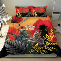 New Zealand and Australia ANZAC Day Bedding Set Sliver Fern Kakapo With Golden Wattle Kangaroo LT14 - Polynesian Pride