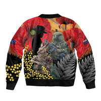 New Zealand and Australia ANZAC Day Bomber Jacket Sliver Fern Kakapo With Golden Wattle Kangaroo LT14 - Polynesian Pride